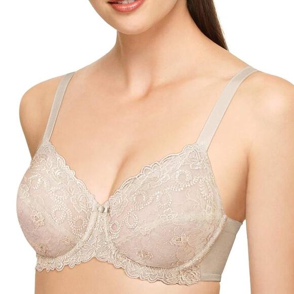 WACOAL 40DDD Nude Renaissance Rose Underwire Bra Lace Plus Size 40F Buff 85720 - Picture 2 of 13